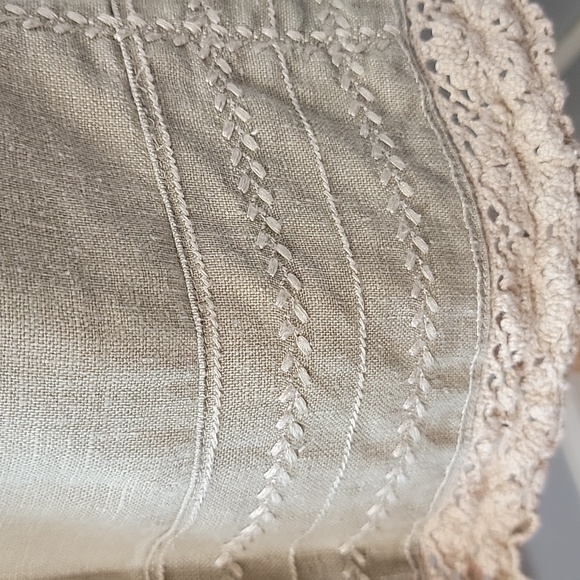 J.‎ JILL Taupe 100% Linen Embroidered Crochet Side Zip Boho Cottage Pencil Skirt - Picture 6 of 8